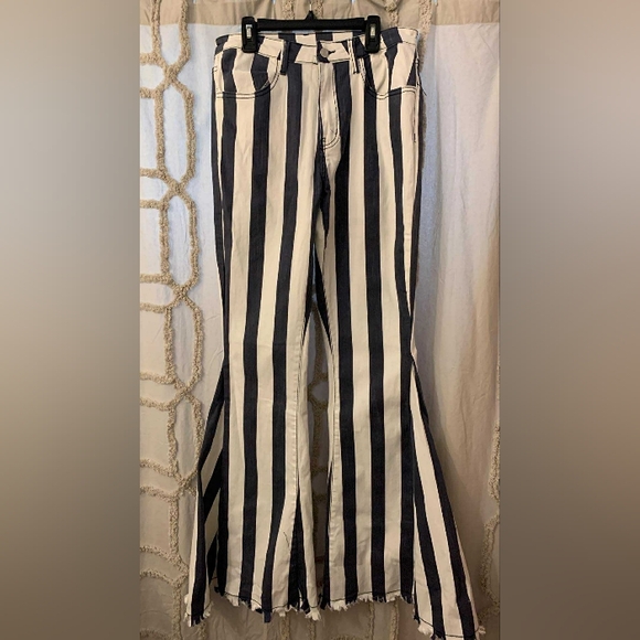 Judith March Pants - Judith March Blue And White Striped Flare Pants Size L